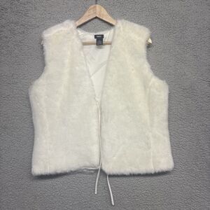 Mossimo Size XL White Faux Fur Plush Lined Tie Front Vest- Elegant and Stylish